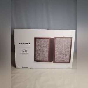 NEW Brown Wooded Crosley S200 Stereo Powered Speakers Bluetooth